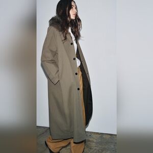 ZARA ZW LIMITED EDITION REVERSIBLE TRENCH COAT  REMOVABLE FAUX FUR COLLAR 💚💚💚